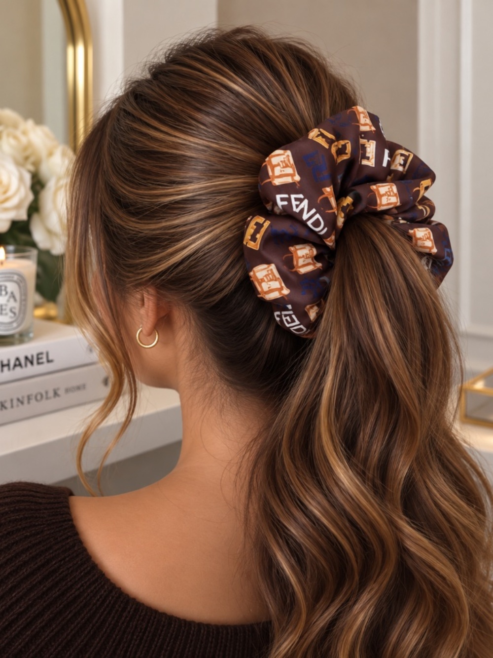 Brown Scrunchie with FF Style Accents